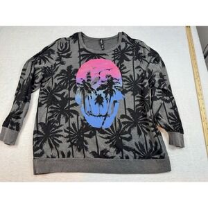 Torrid Terry Long Sleeve Lounge Sweatshirt Women's Plus 3/3X Charcoal Palm Skull